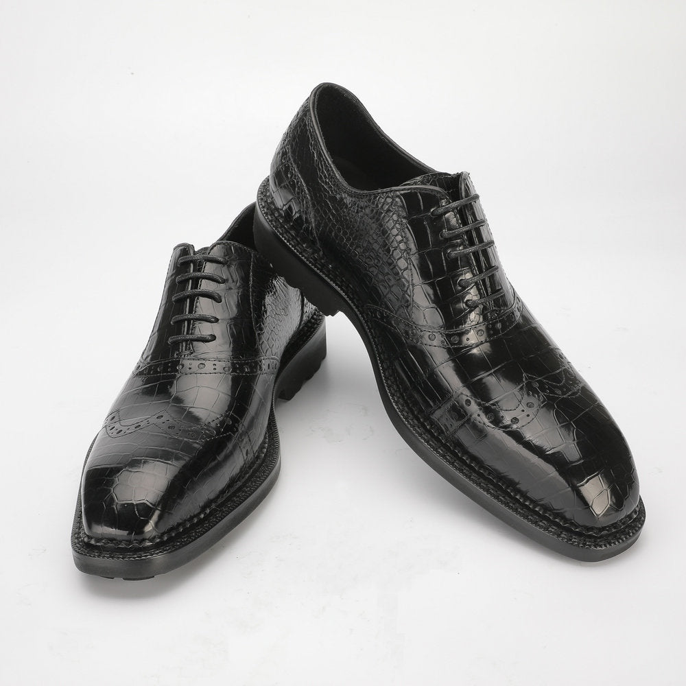 New Crocodile Skin Genuine Leather Men's Leather Shoes Rubber Sole Business Shoes