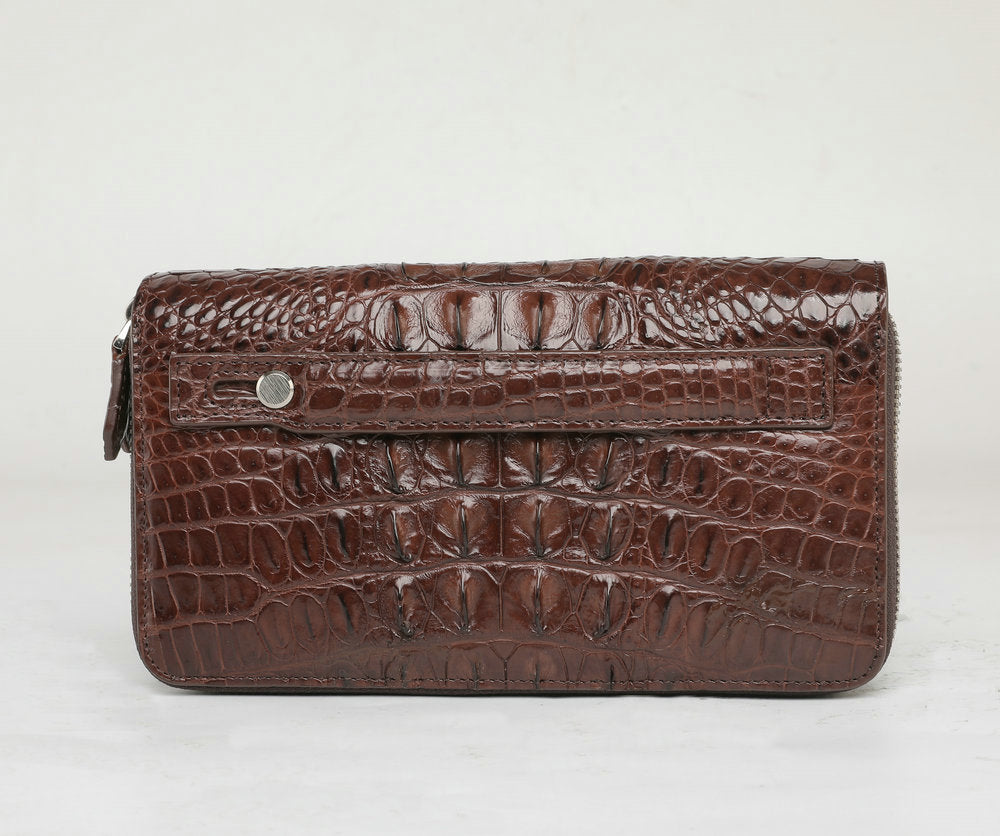 Siamese Crocodile Skin Men's Long Wallet Double Zipper Card Bag Genuine Leather Wallet Handbag