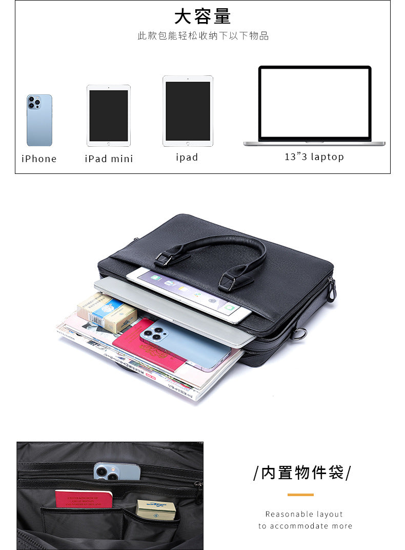 Men's handbag genuine cowhide leather office business commuting men's computer bag handbag