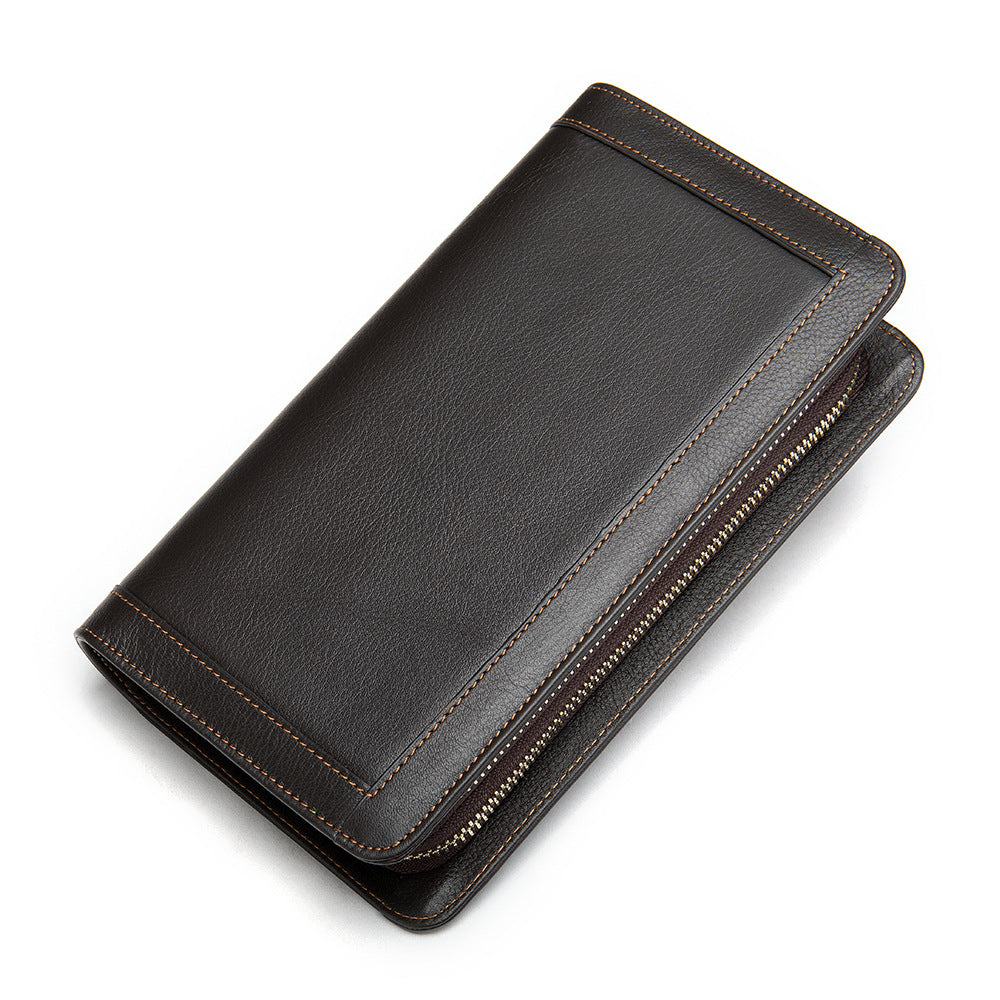 Men's long wallet genuine cowhide leather clutch bag business multifunctional zipper men's wallet