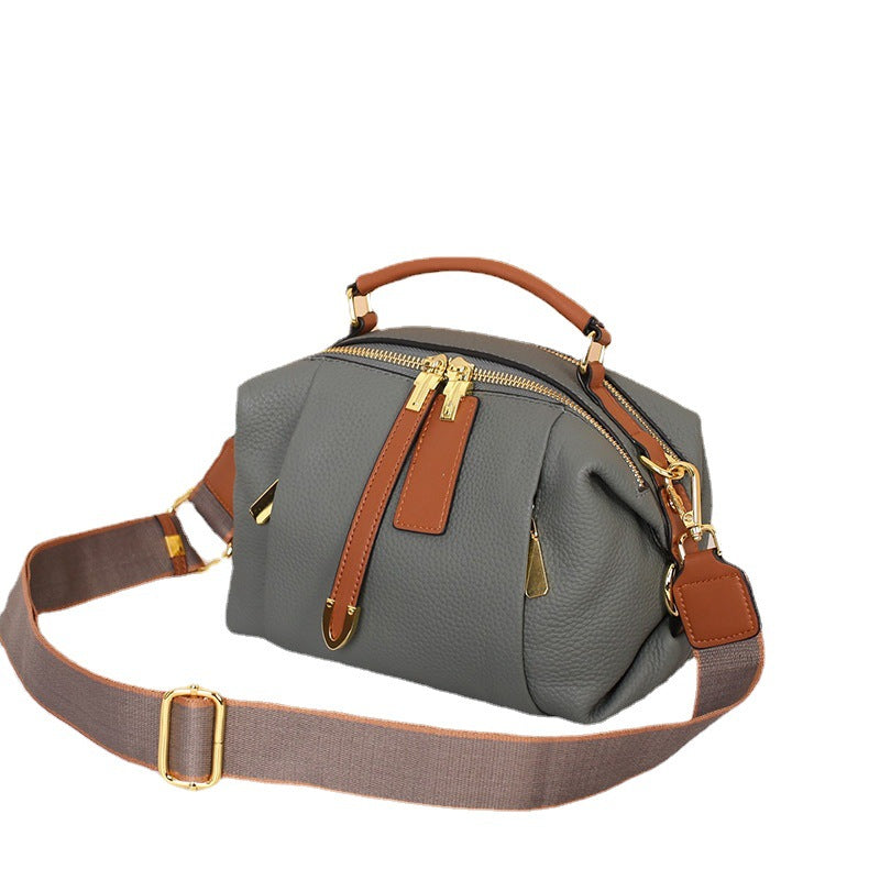 Cowhide crossbody genuine leather ladies bag large capacity one shoulder Boston ladies handbag