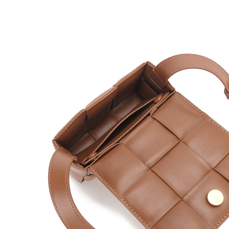 Women's Genuine Leather Retro Knitting Bag Mini Bag Shoulder Bag Crossbody Small Square Bag