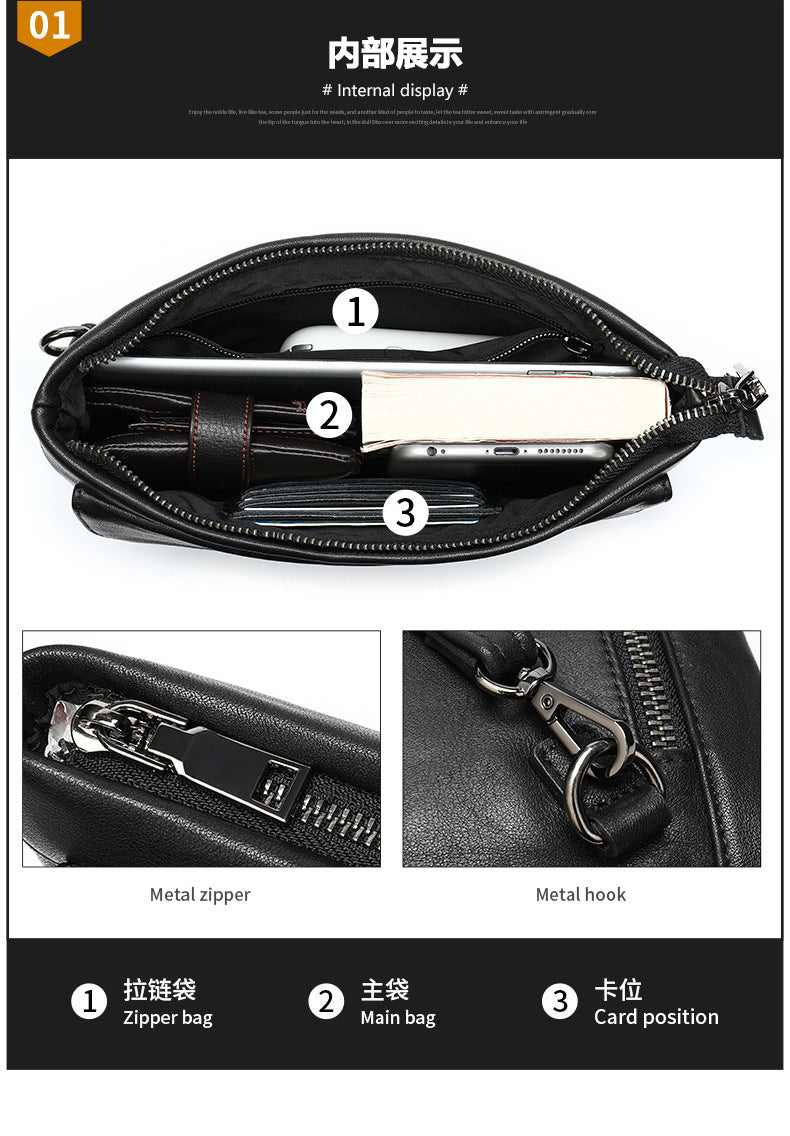 Men's Clutch Bag Genuine Cowhide Leather Vintage Large Capacity DIY Men's Wrist Bag Handbag