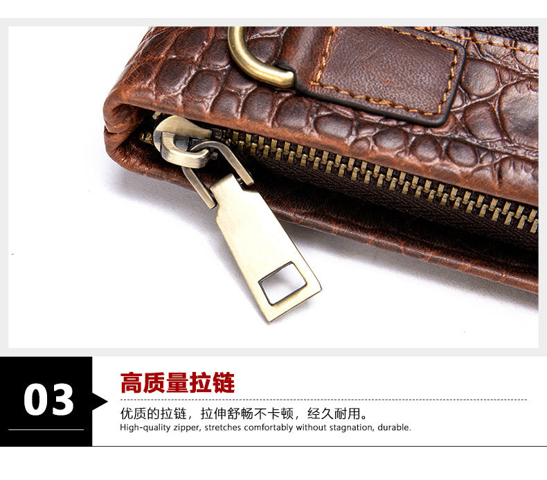 Men's Clutch Bag Business Crocodile Crest Cow Leather Handbag for Men