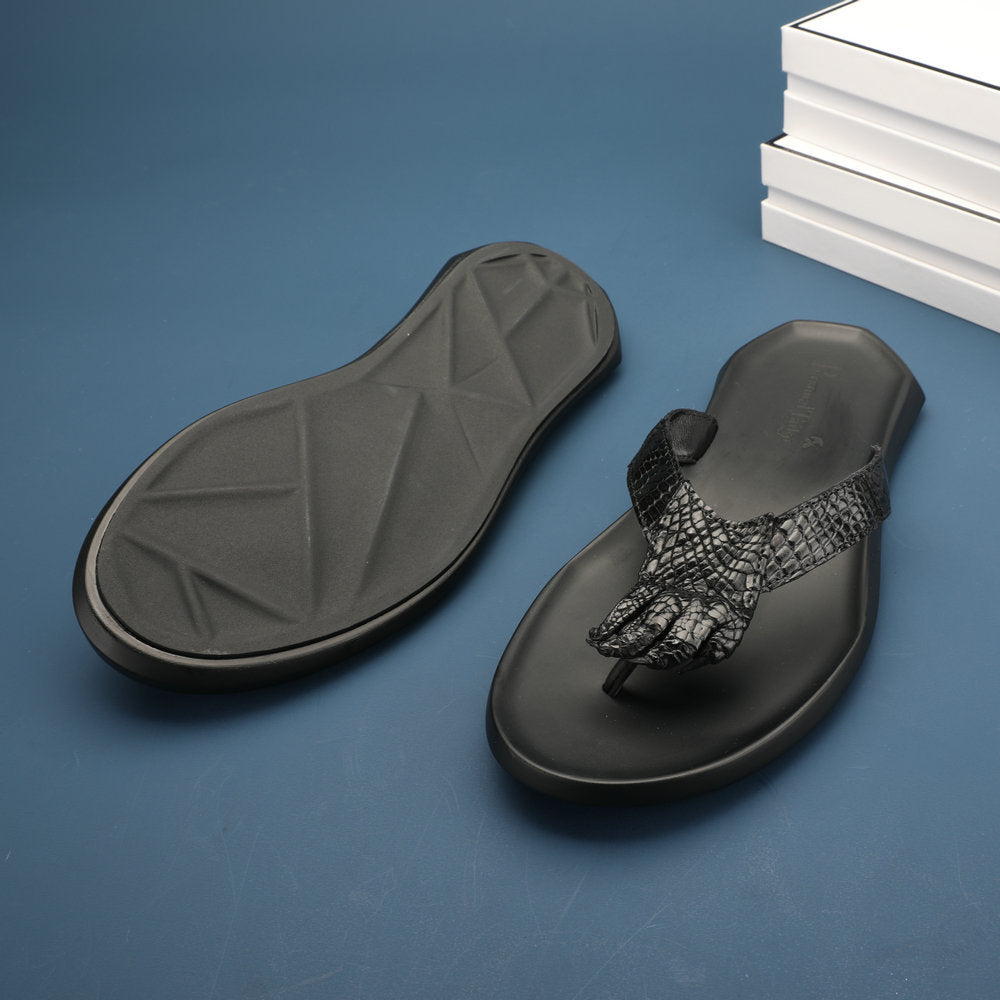 Crocodile Skin Claw Genuine Leather Slip Flop Summer Fashion Outdoor Anti-Slip Men's Slippers Men Sandals