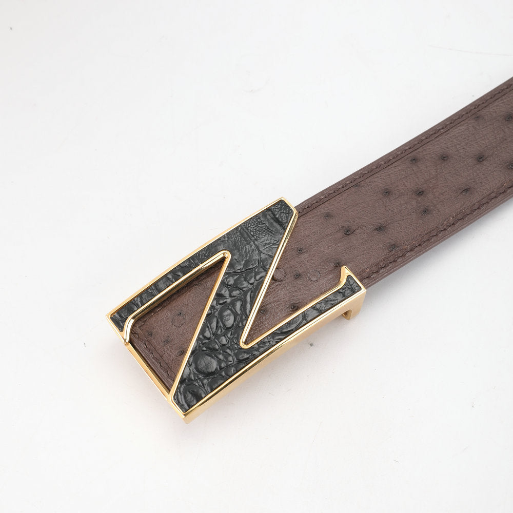 Ostrich skin genuine leather men's belt fashion business casual smooth buckle men belt