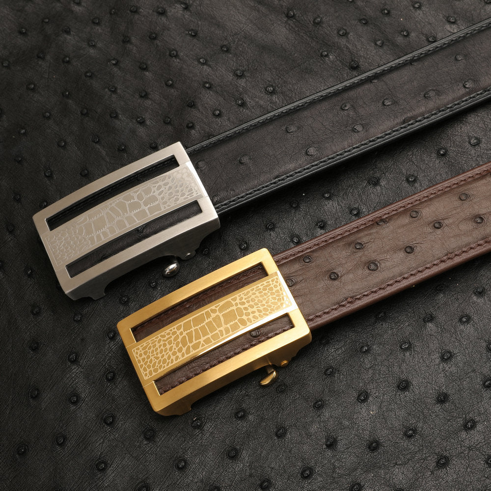 Ostrich leather genuine leather men's belt automatic buckle casual width 3.4cm men belt gift present
