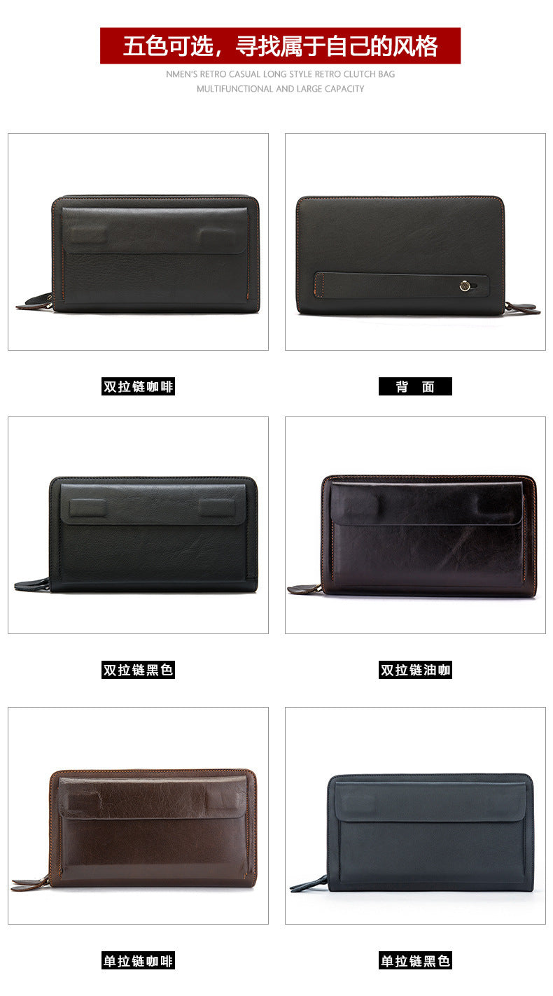 Men's Clutch Bag Genuine Cowhide Leather Wallet Card Holder Business Large Capacity Long Wallet Men's Handbag