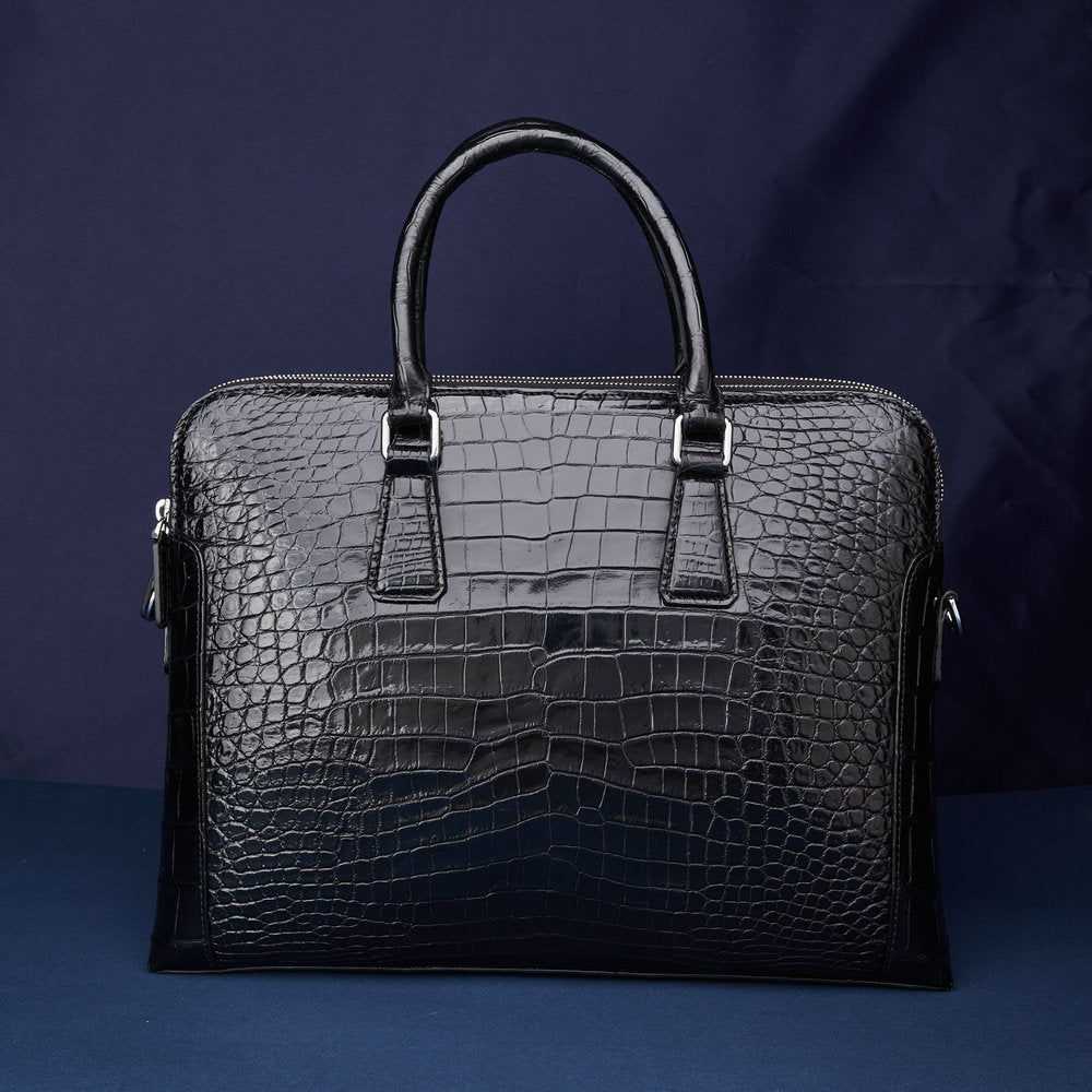 Siamese Crocodile Belly Skin Briefcase Genuine Leather Men's Bag Double Zipper Handbag File Bag Men's Business Bag Handbag