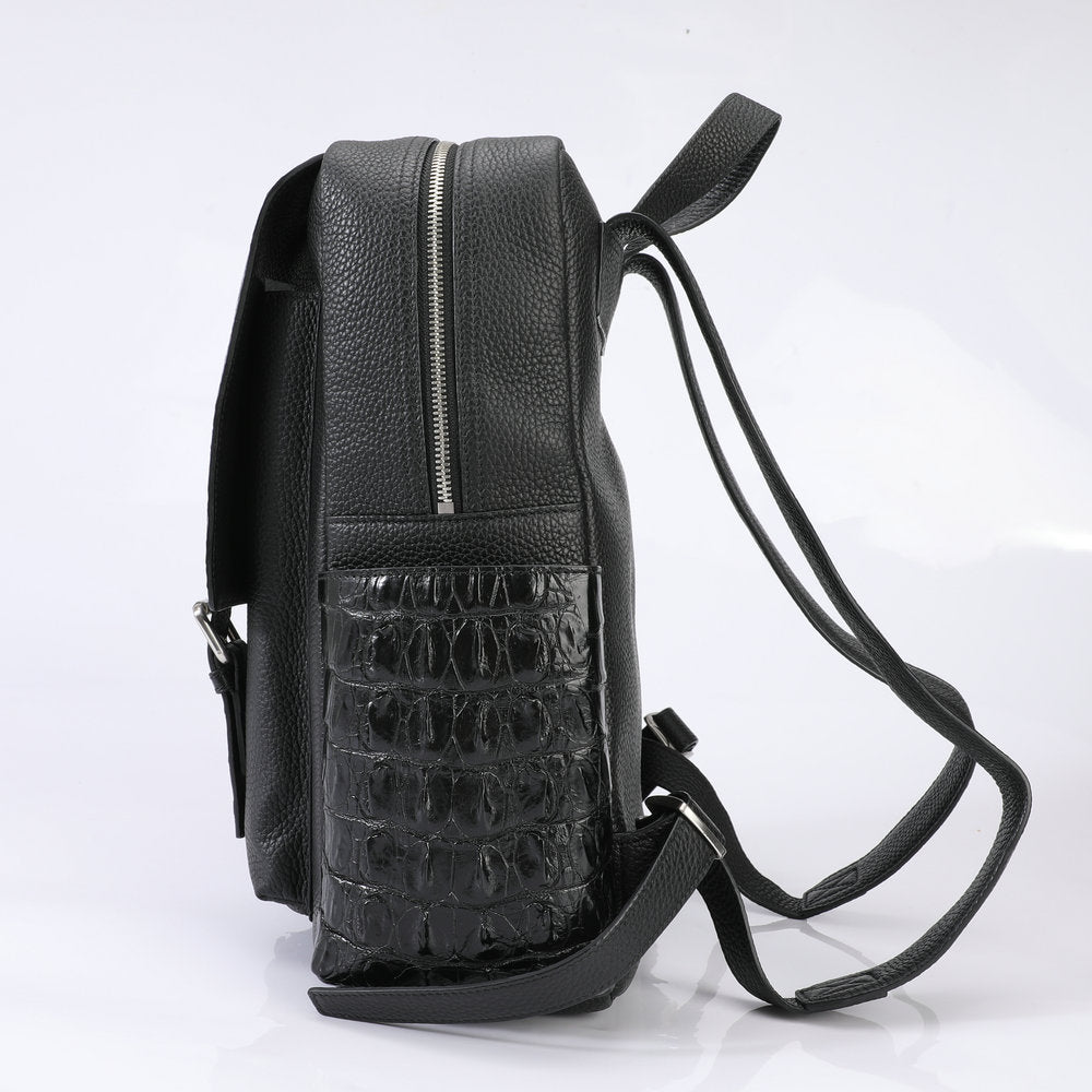 Crocodile bone skin and cowhide genuine leather men's backpack high quality business commuting casual outdoor travel computer bag
