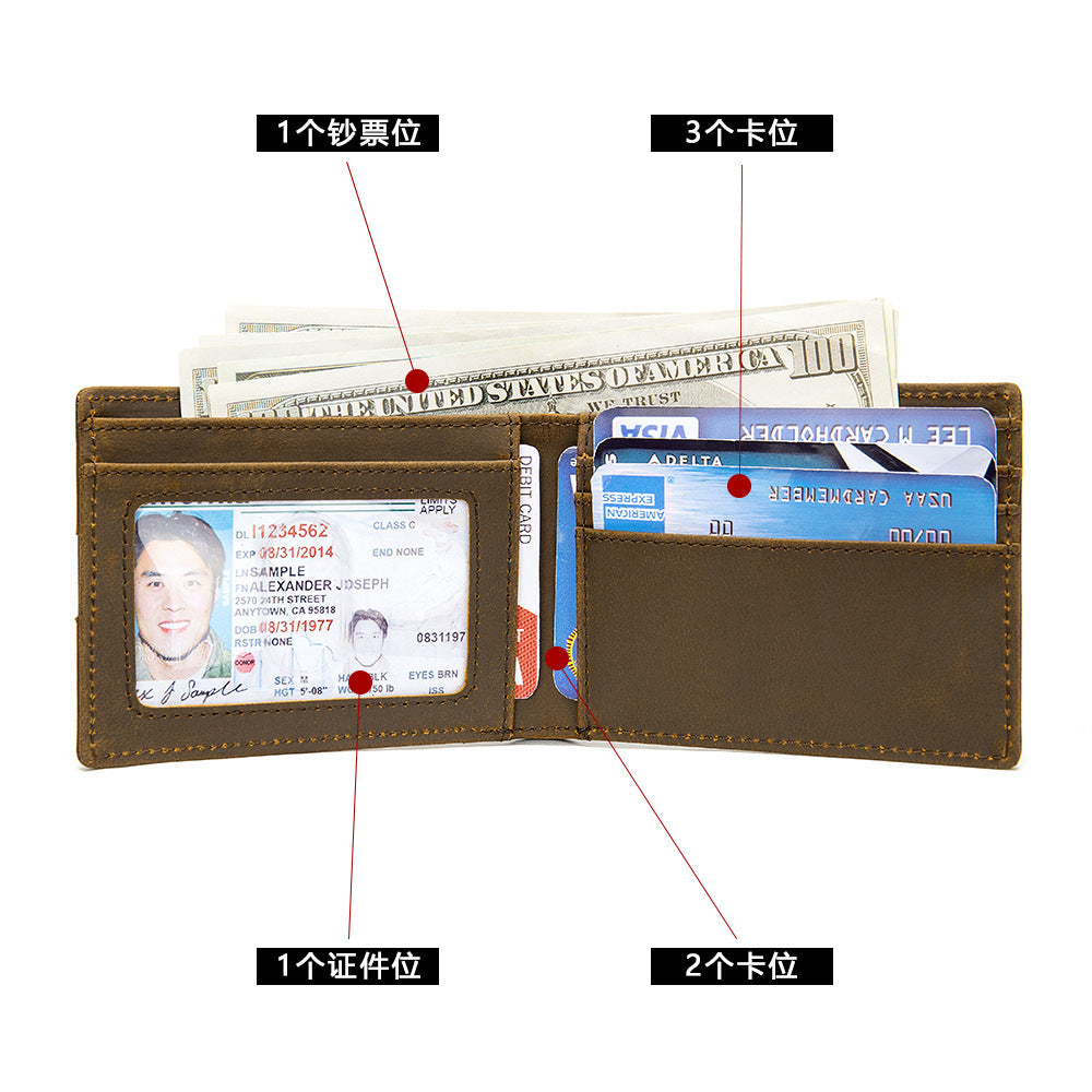 Men's wallet cowhide genuine leather retro RFID anti-theft brush card bag men's wallet
