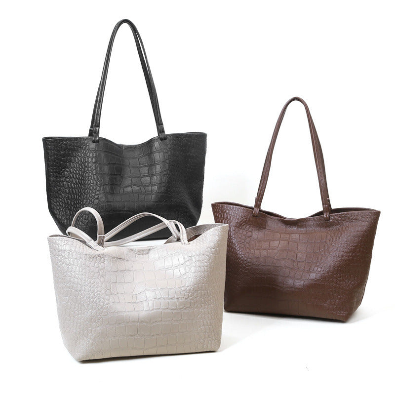 Large Capacity Simple Stone Pattern Bag Women Tote Bag Commuting Casual Shoulder Bag Crossbody Bag