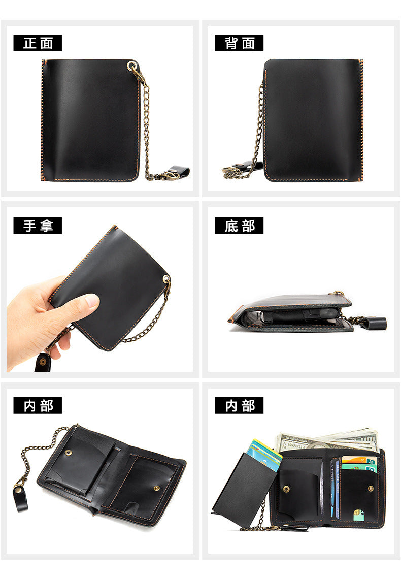 Men's short wallet genuine cowhide leather aluminum alloy automatic pop-up card bag RFID anti-theft brush wallet for men