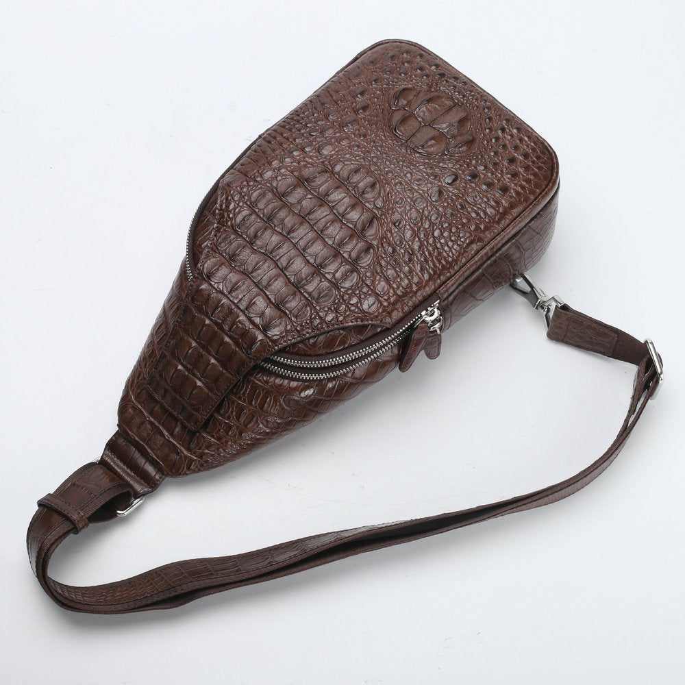 Men's Bust Bag Crocodile Skin Genuine Leather Large Capacity Outdoor Sports Backpack Casual Fashion Waist Pouch