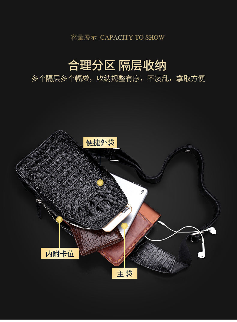 Crocodile bone skin bust bag genuine leather men's bag casual luxury crossbody bag