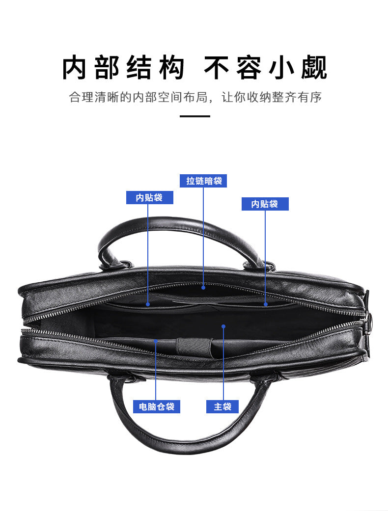Men's handbag, genuine cowhide leather, crossbody bag, business, large capacity briefcase, computer bag
