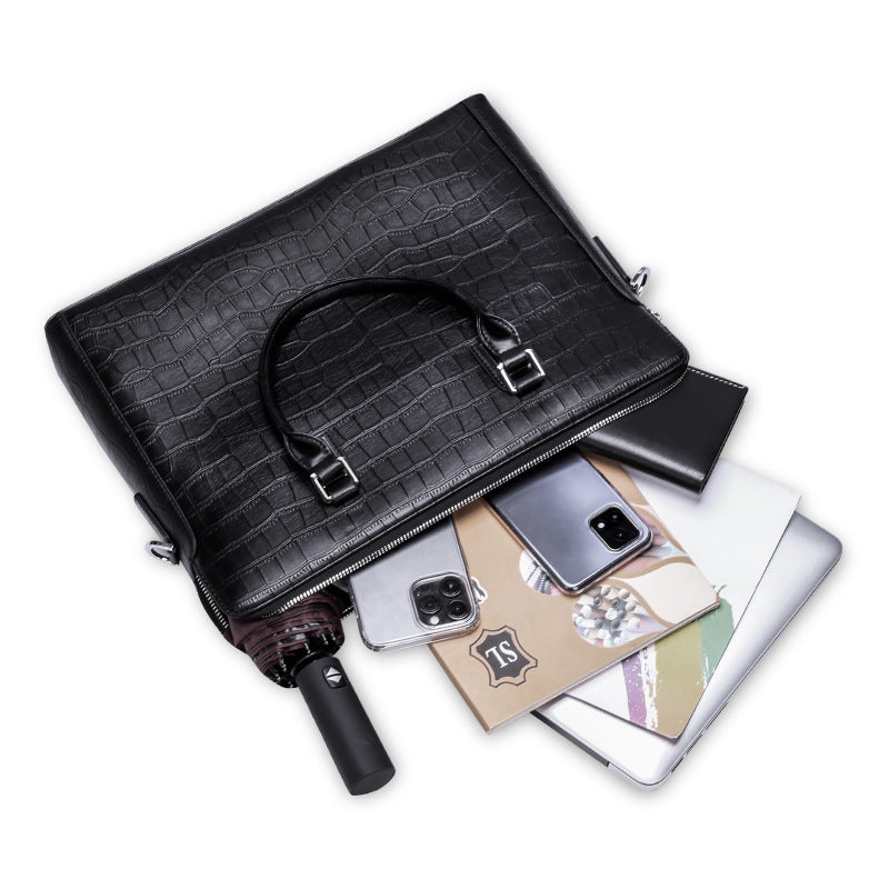 Men's Briefcase Handbag Cowhide Genuine Leather Computer Bag Business Large Capacity Fashion Crocodile Crest Handbag for Men