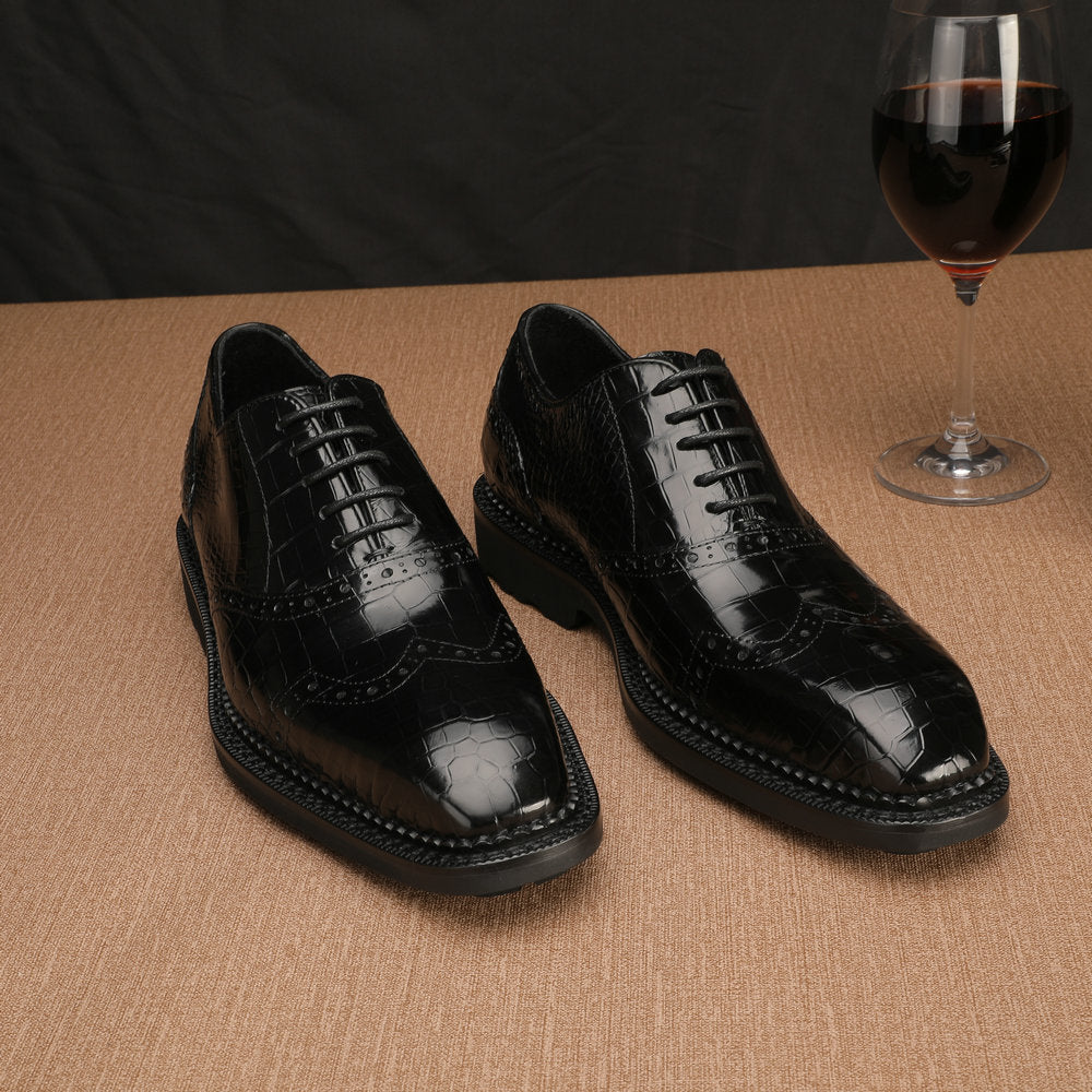 New Crocodile Skin Genuine Leather Men's Leather Shoes Rubber Sole Business Shoes