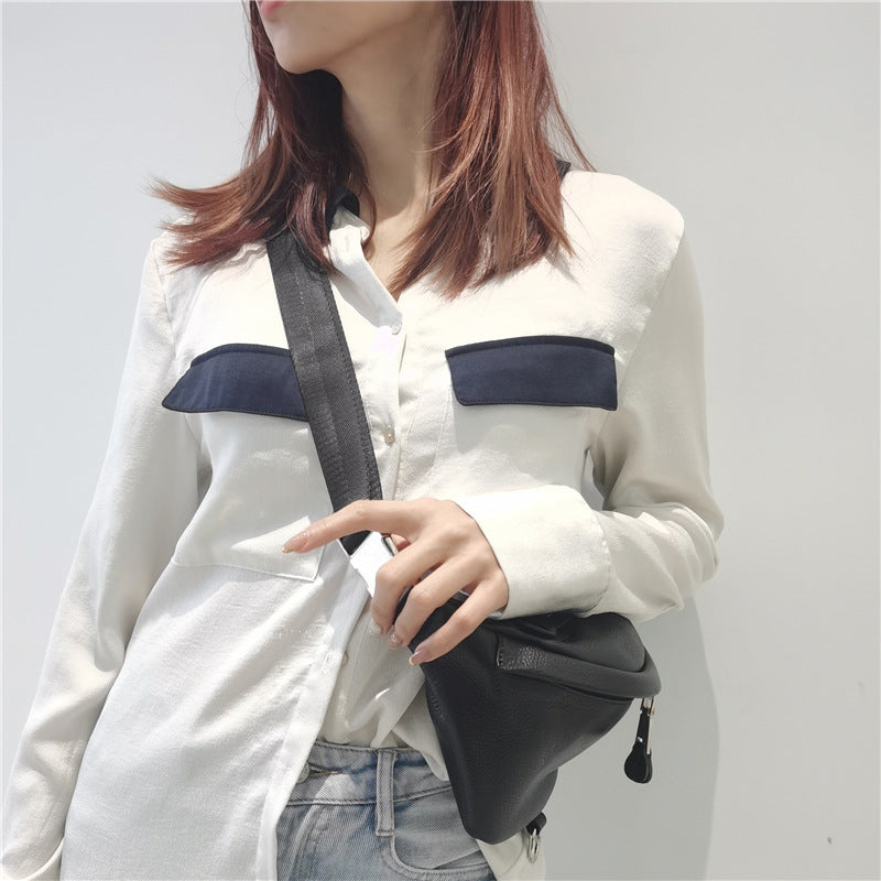 Cowhide nylon body bag fashionable simple shoulder bag zipper chain bag