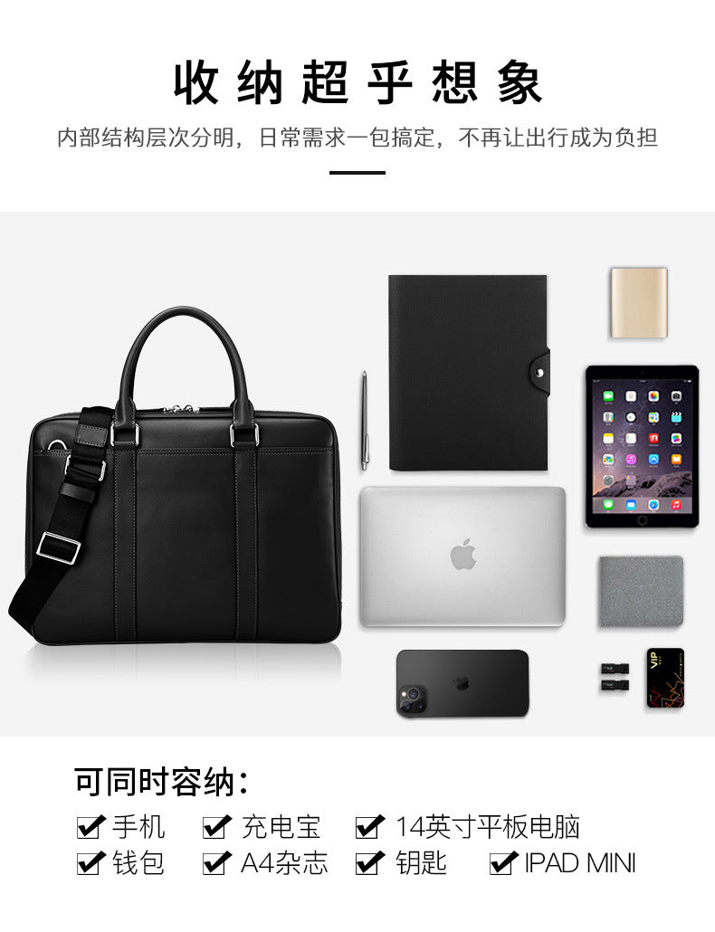 Men's briefcase business genuine cowhide leather casual simple crossbody shoulder bag handbag