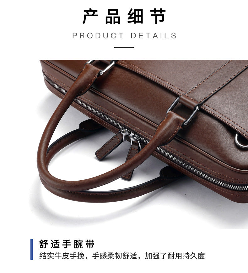 Men's briefcase business genuine cowhide leather casual simple crossbody shoulder bag handbag
