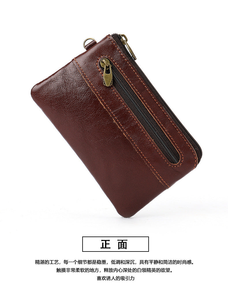 Men's Wallet Cow Leather Retro Casual Zipper Large Capacity Men's Wallet Coin Bag