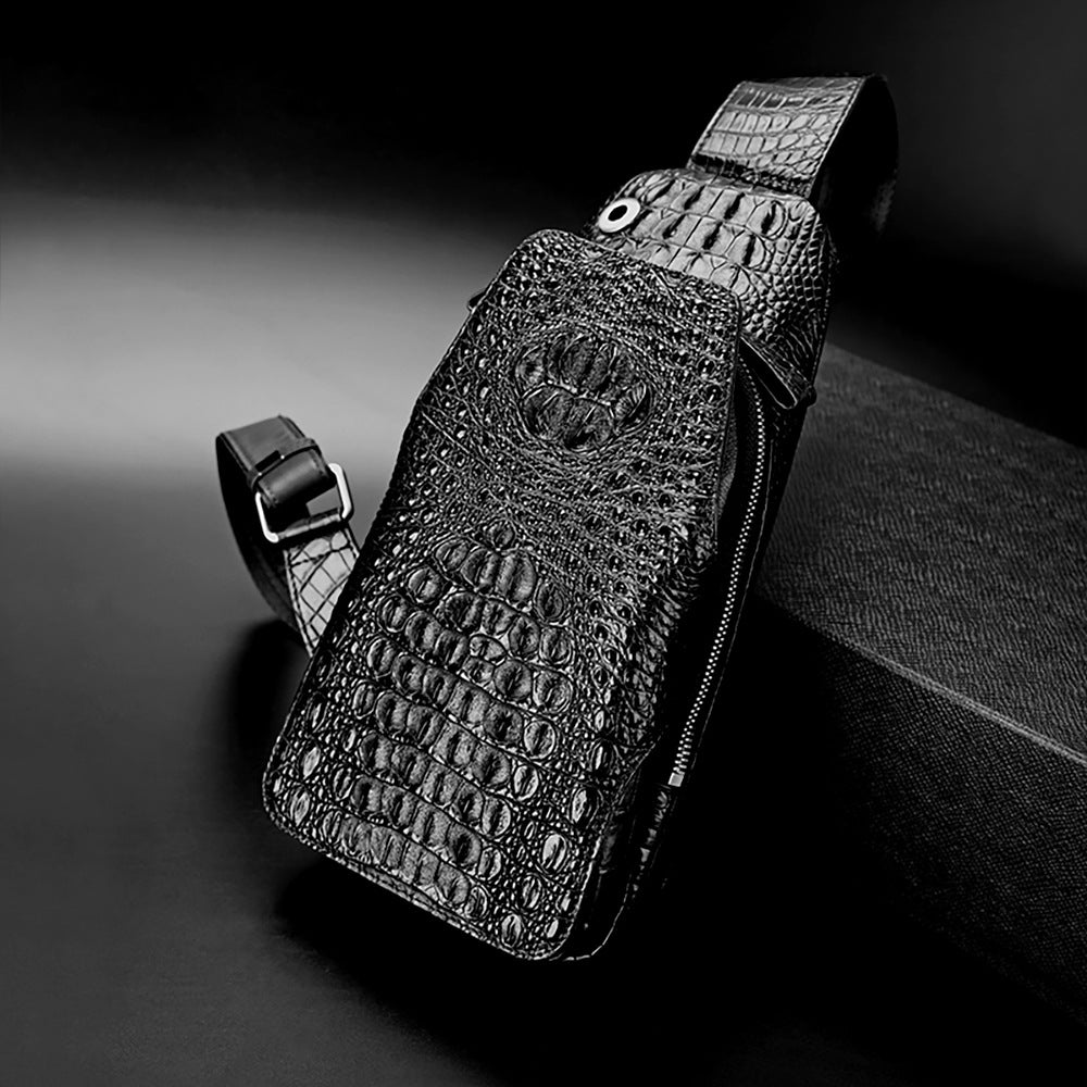 Crocodile bone skin bust bag genuine leather men's bag casual luxury crossbody bag