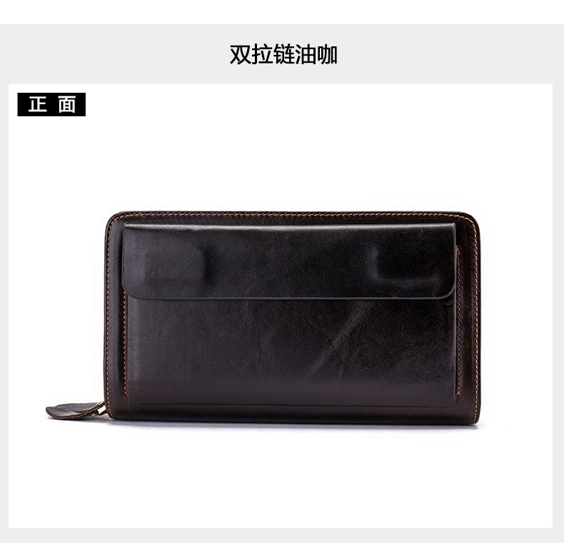 Men's Clutch Bag Genuine Cowhide Leather Wallet Card Holder Business Large Capacity Long Wallet Men's Handbag