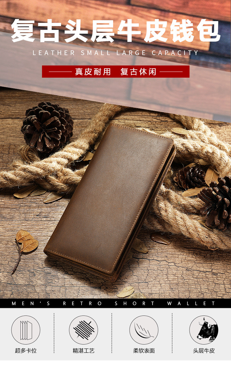 Men's long wallet handmade retro clutch bag coin holder wallet for men