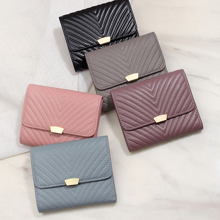 Women's cowhide tri-fold wallet short wallet genuine leather women's coin purse wallet trendy
