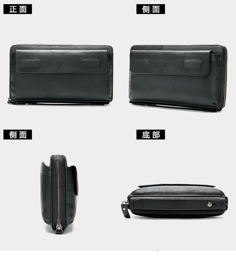 Men's long wallet card holder RFID anti-theft brush cowhide genuine leather zipper men's wallet