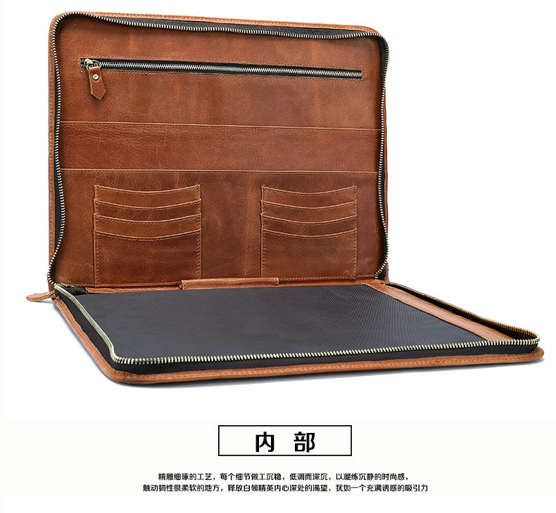 Men's clutch bag Genuine cowhide leather large capacity business zipper file bag Men's handbag