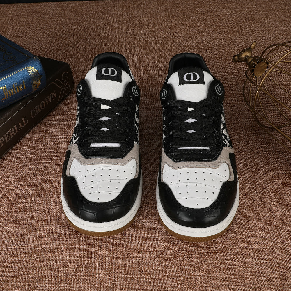 Crocodile Skin Genuine Leather Men's Sneakers Fashion Casual Shoes Rubber Sole Excellent Breathability Men's Shoes