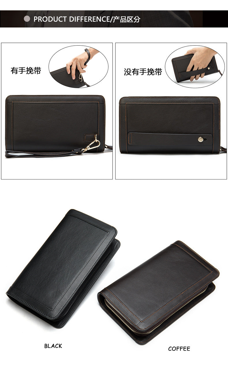 Men's long wallet genuine cowhide leather clutch bag business multifunctional zipper men's wallet