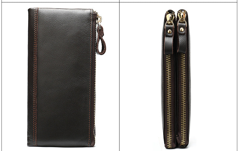 Men's long wallet made of genuine cowhide leather OL commuting large capacity zipper clutch bag