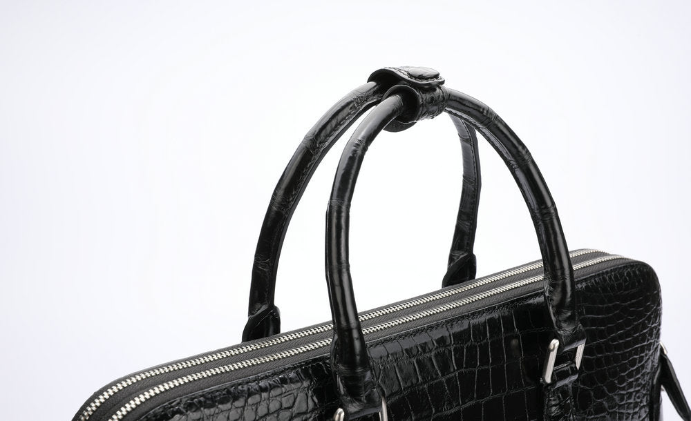 Siamese Crocodile Belly Skin Briefcase Genuine Leather Men's Bag Double Zipper Handbag File Bag Men's Business Bag Handbag