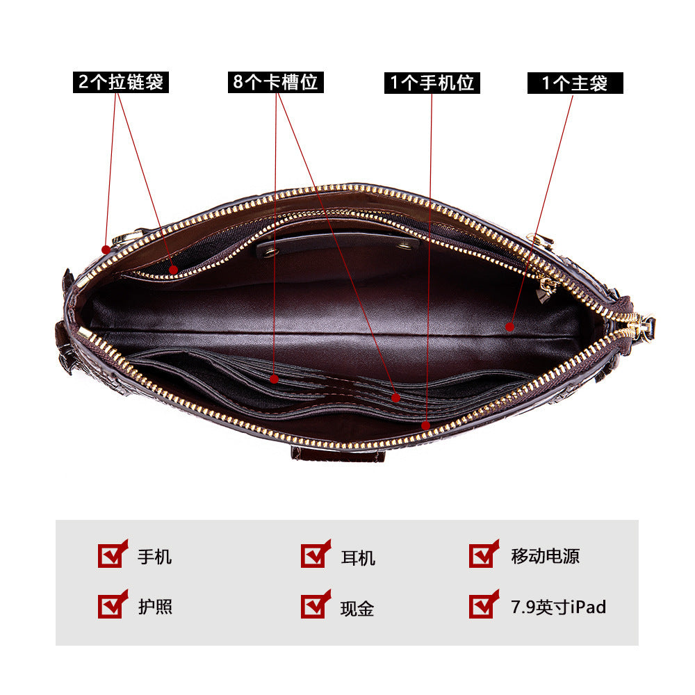 Men's Wallet Cow Leather Crocodile Crest Fashion Clutch Bag Smartphone Coin Card Holder Men's Wallet