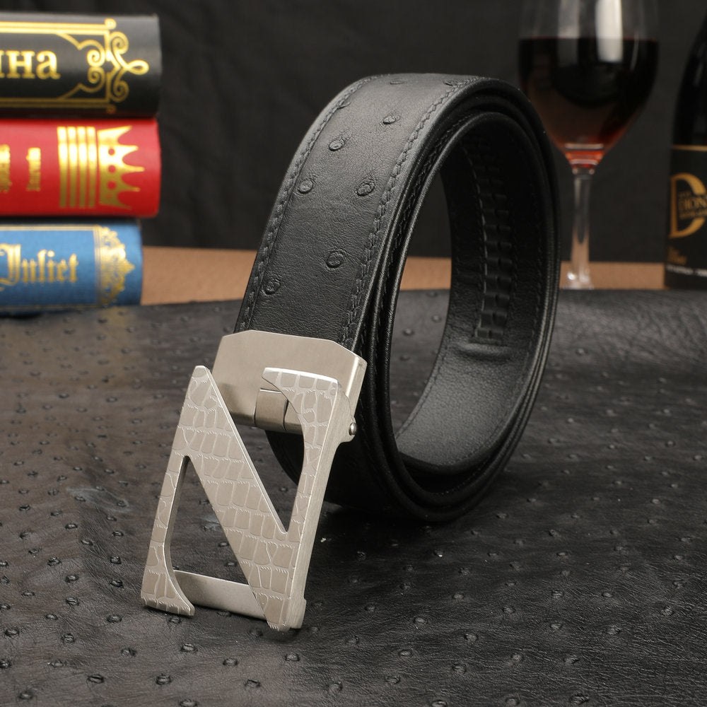 New Ostrich Skin Men's Belt Genuine Leather Automatic Buckle Casual Business Width 3.4cm Men's Belt