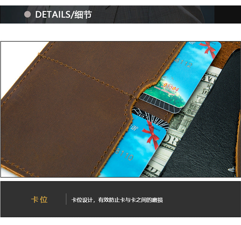 Men's Wallet Cow Leather Large Capacity Card Holder DIY Men's Wallet