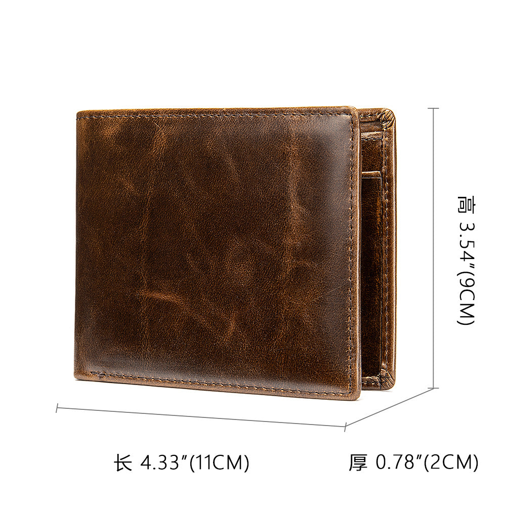 Men's short wallet cowhide retro anti-theft handmade men's wallet