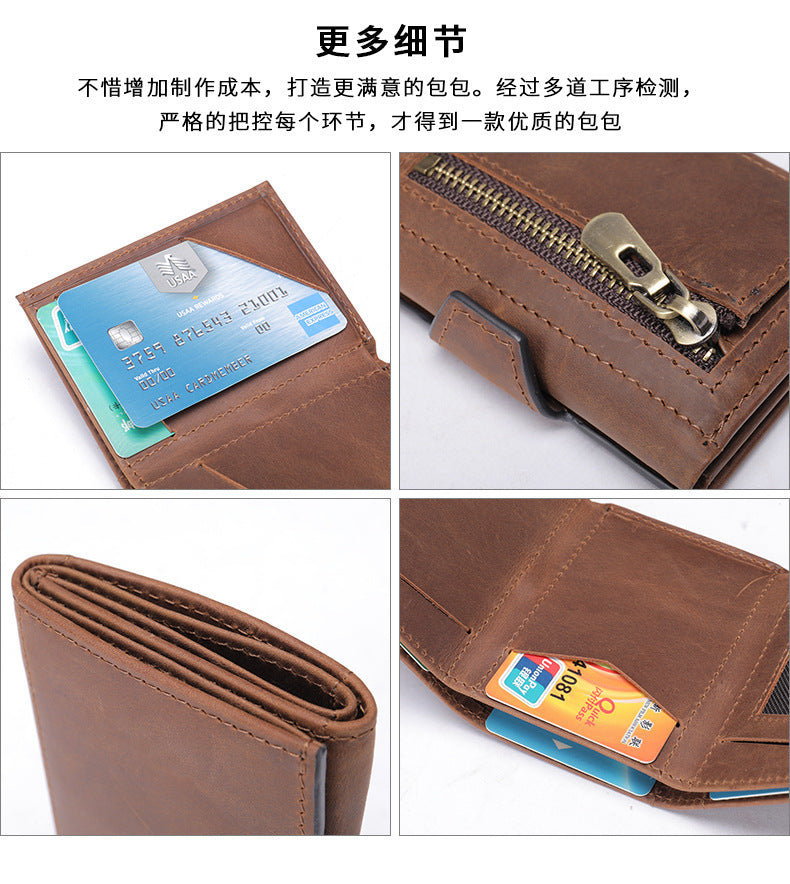 Men's wallet cowhide tri-fold coin purse men's wallet
