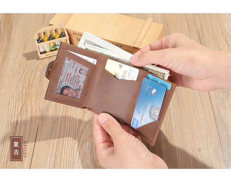 Men's wallet cowhide tri-fold coin purse men's wallet