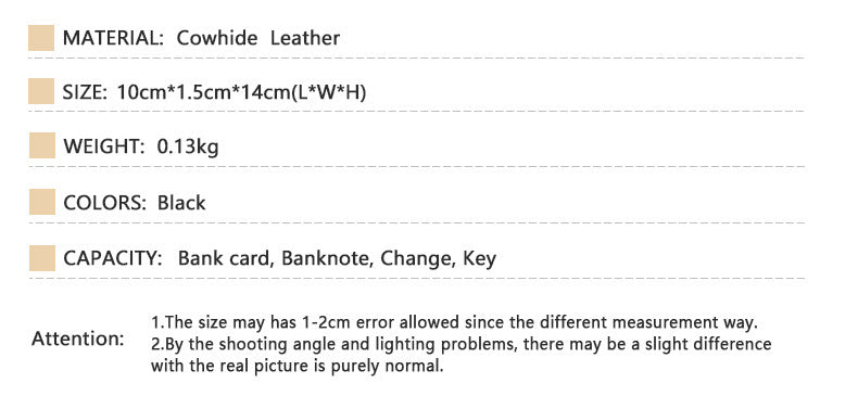 Men's wallet cowhide texture lychee pattern card holder business wallet for men