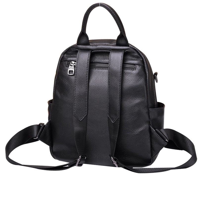 Black Backpack Large Capacity Casual Headlayer Cowhide Backpack Handbagable Shoulder Bag