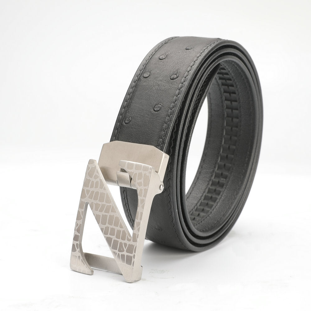 New Ostrich Skin Men's Belt Genuine Leather Automatic Buckle Casual Business Width 3.4cm Men's Belt