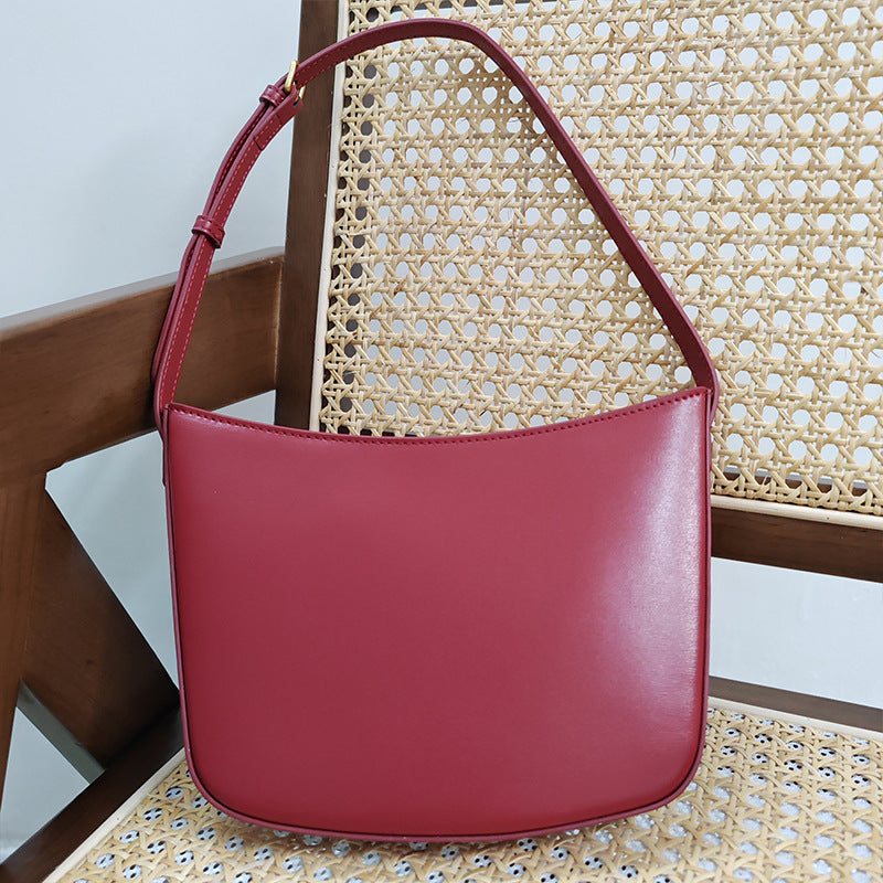 Genuine leather armpit bag Stylish shoulder bag Simple textured women's bag Goes with anything