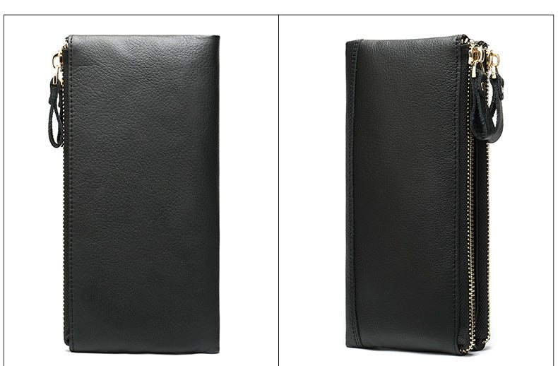 Men's long wallet made of genuine cowhide leather OL commuting large capacity zipper clutch bag
