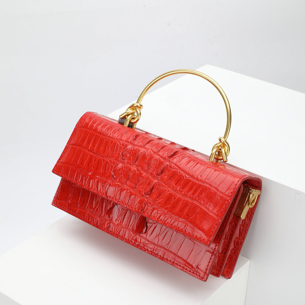Siamese Crocodile Skin Women's Bag Women's Diagonal Shoulder Bag Genuine Leather Bag Leather Tote Bag Chain Bag