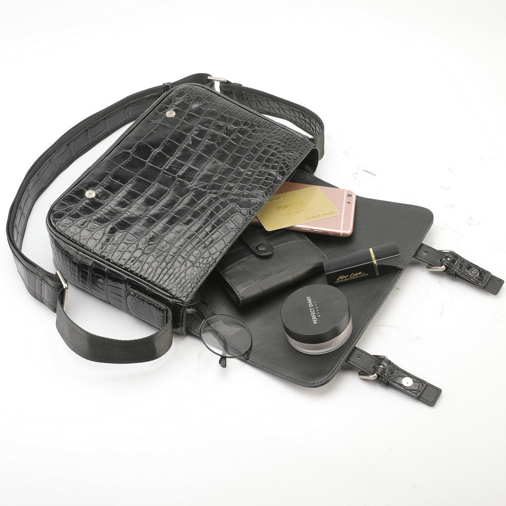 Siamese Crocodile Belly Skin Genuine Leather Cambridge Bag Men's Simple Commuting Casual Crossbody Shoulder Bag