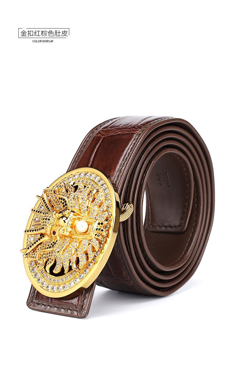 Siamese Crocodile Skin Men's Belt Genuine Leather Dragon with Smooth Buckle Fashion Casual Business Belt